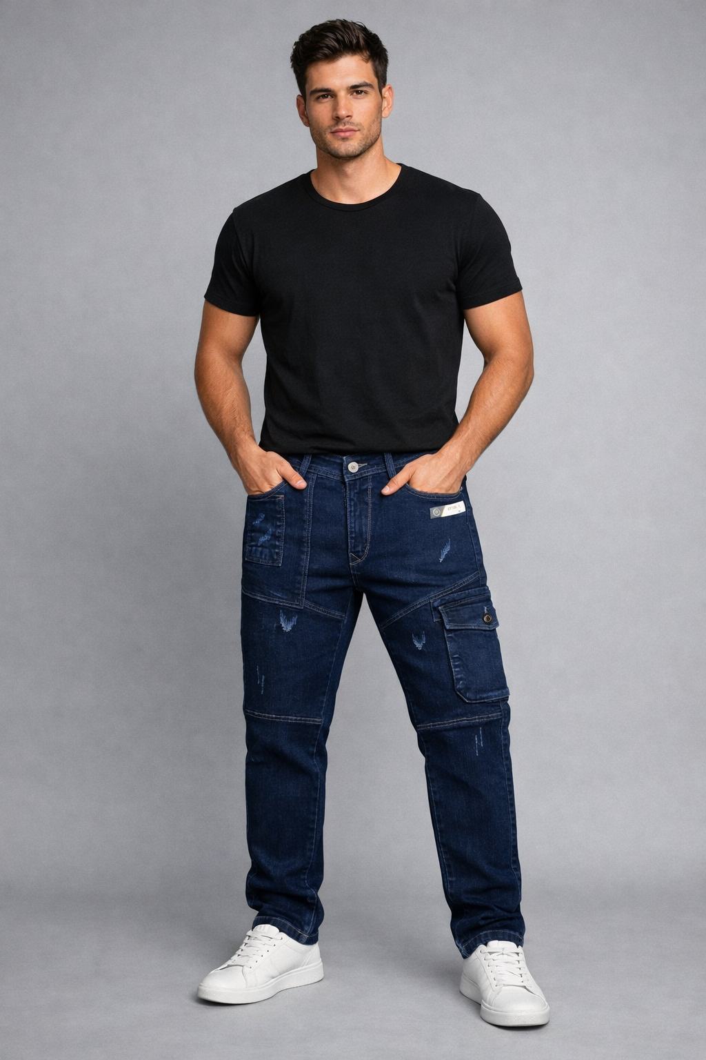 Mens Blue Cargo Jeans